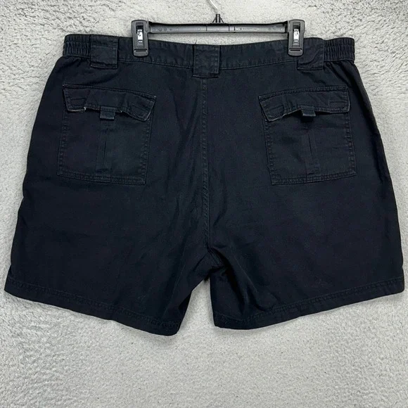 St. Johns Bay Mens Cargo Shorts 42 Black Pocket Elastic Waistband Hiking Outdoor